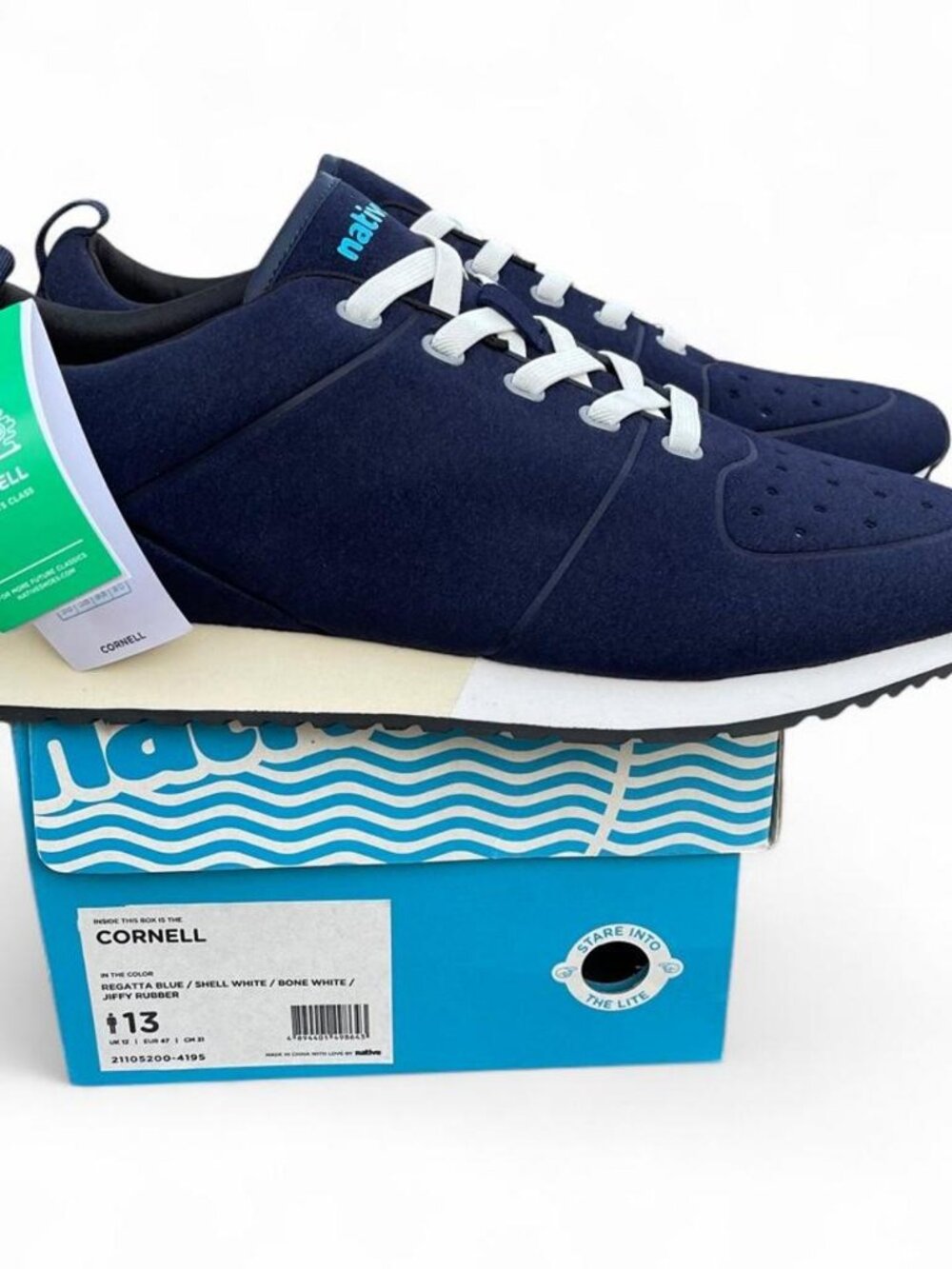 Native Shoes Cornell Unisex Size 13 Men 15 Women Blue Vegan Suede Sneakers NIB